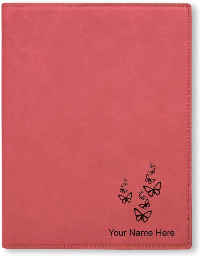 Small 7" X 9" Portfolio Notepad, Butterflies, Personalized Engraving Included (Teal)