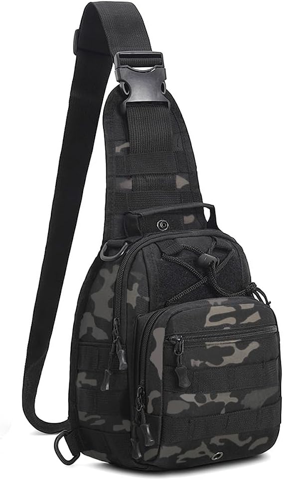 Viriber Tactical Backpack, Waterproof Military Cross-body Molle Sling Shoulder Backpack Chest Bag for Outdoor Every Day Carry Black