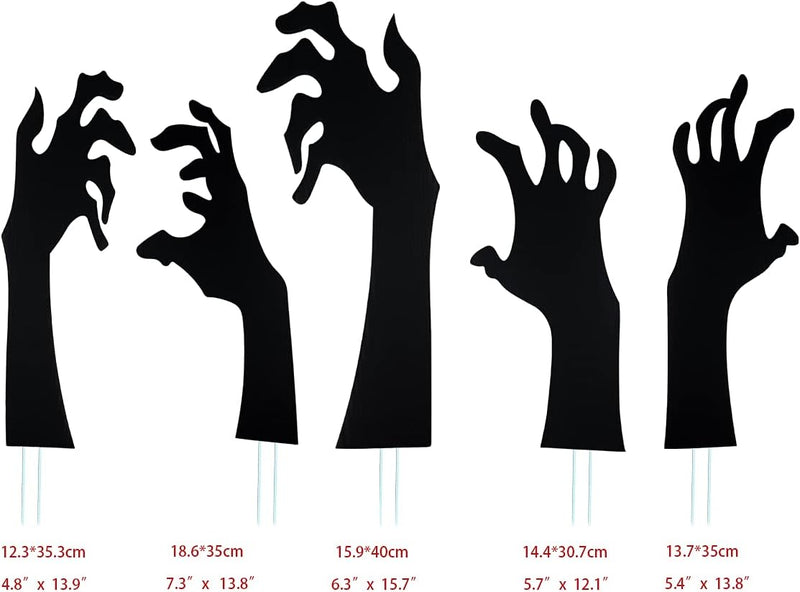 Anditoy 5 Pack Halloween Black Hands Yard Signs with Stakes Scary Silhouette Halloween Decorations for Outdoor Yard Lawn Garden Decor