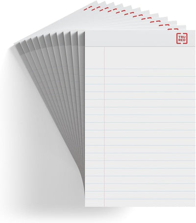 Sustainable Earth Staples TRU RED™ Notepad, 5" x 8", Wide Ruled, White, 50 Sheets/Pad, Dozen Pads/Pack (TR58182)