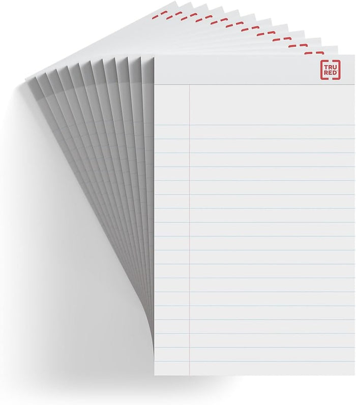 Sustainable Earth Staples TRU RED™ Notepad, 5" x 8", Wide Ruled, White, 50 Sheets/Pad, Dozen Pads/Pack (TR58182)