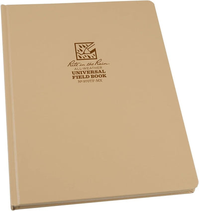 Rite in the Rain Weatherproof Hard Cover Notebook, 8.75" x 11.25", Tan Cover, Universal Pattern (No. 970TF-MX)