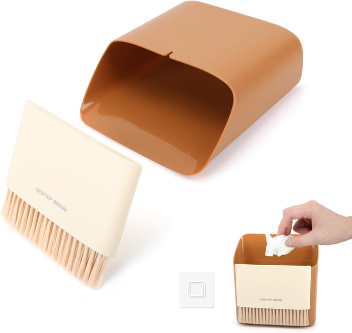 Small Broom and Dustpan Set, Portable Hand Whisk Broom Brush, Mini Hanging Trash Can, Soft Bristle Household Brooms with Dust Pan Combo Set for Cleaning Home, Desktops - 2 Pack (Green+Orange)