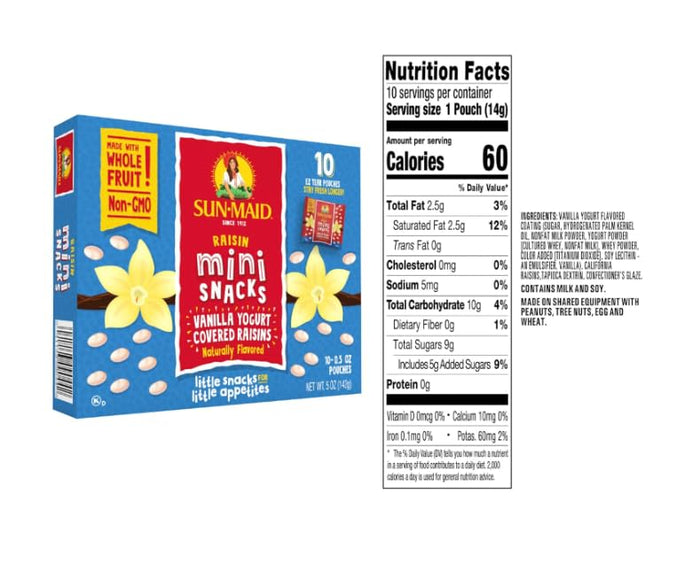 Sun-Maid Vanilla Yogurt Coated Raisins - (80 Pack) 0.5 oz Mini Snack-Size Box - Yogurt Covered Dried Fruit Snack for Lunches and Snacks