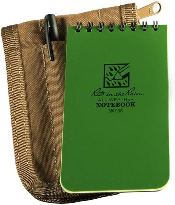 Rite in the Rain Weatherproof 3" x 5" Top Spiral Notebook Kit: Black CORDURA Fabric Cover, 3" x 5" Black Notebook, and Weatherproof Pen (No. 735B-KITL)