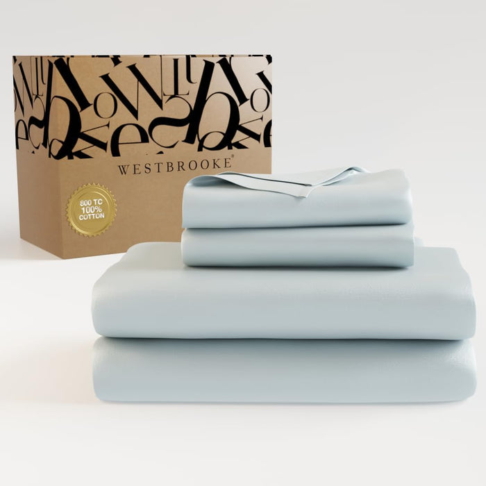 Westbrooke 800 TC Ultrafine Cotton Sheet Set - Full Size Sateen Sheets | 4 Piece Long Staple Cotton Bedding Set with Elasticized 15.5" Deep Pocket - Soft, Breathable Luxury Sheets - Silver