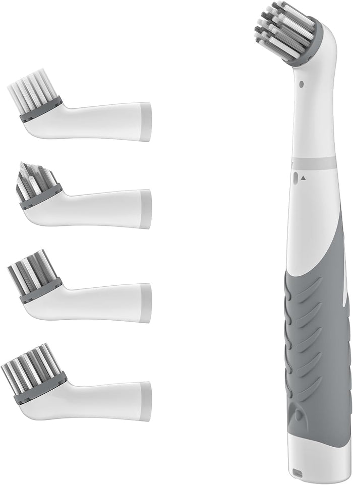 Electric Cleaning Brush with 4 in 1 Multiple Brush Heads, Indoor Household Cordless Motorized Brush for Bathroom Toilet Kitchen Tile Crevice(Black)