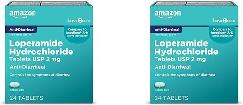 Amazon Basic Care Loperamide Hydrochloride Tablets, 2 mg, Anti-Diarrheal, 24 Count (Pack of 1) (Packaging may vary)
