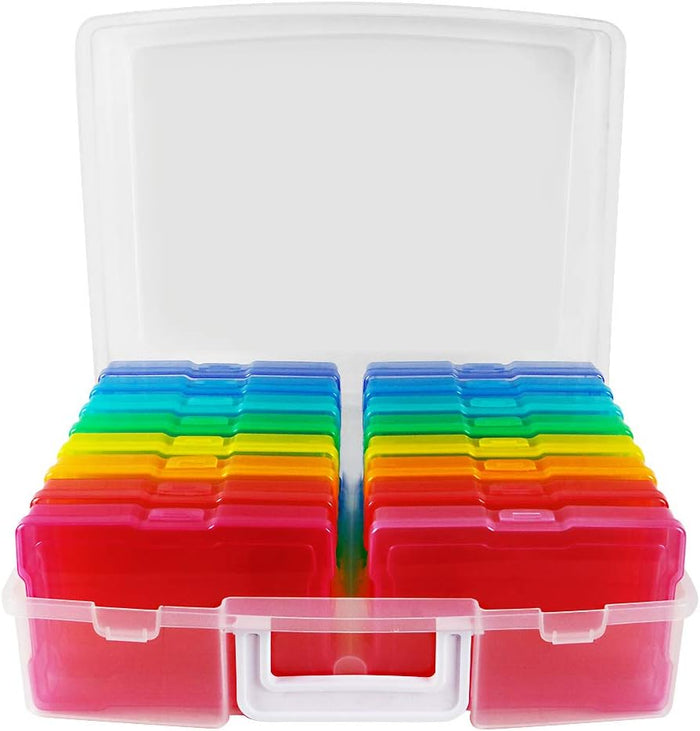 novelinks Clear 4" x 6" Photo Organizer with Handle – 16 Transparent Inner Photo Storage Cases, Portable Picture Keeper & Craft Supply Box – Holds 1600 Photos-Transparent