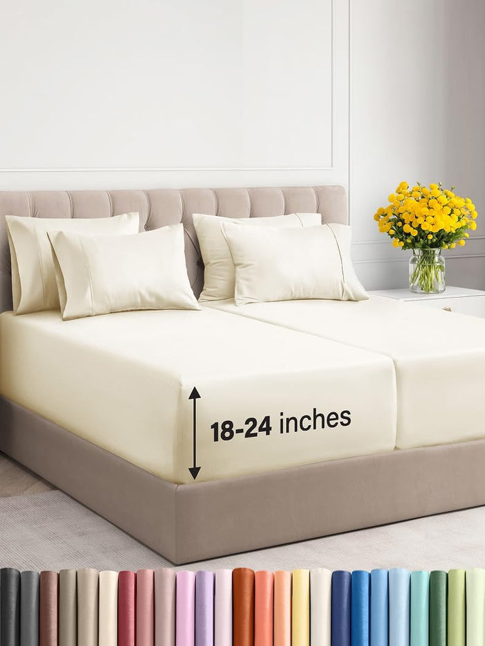 Extra Deep Full Sheet Set - 6 Piece Breathable & Cooling Sheets - Hotel Luxury Bed Sheets Set - Easy & Secure Fit - Soft, Wrinkle Free & Comfy Sheets Set - Light Grey Sheet Set with Extra Deep Pockets