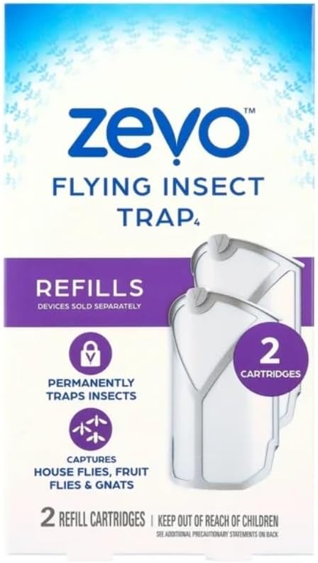 Zevo Flying Insect Trap Refill - for The Zevo MAX & Standard Indoor Fly Trap - Catch Gnats, House & Fruit Flies - Easy to Use - Mess-Free Disposal (4 Refill Cartridges)
