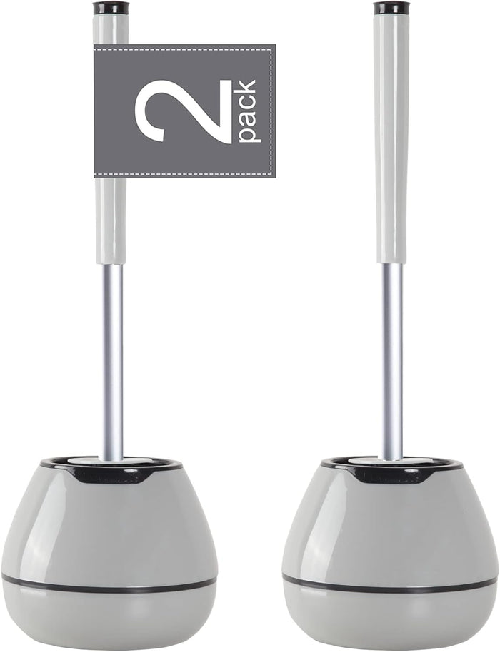 BOOMJOY Toilet Brush and Holder Set, Silicone Toilet Bowl Cleaner Brush, Toilet Scrubber Brush with Tweezers for Bathroom Cleaning, RV Accessories and House Organization Must-Haves - Gray