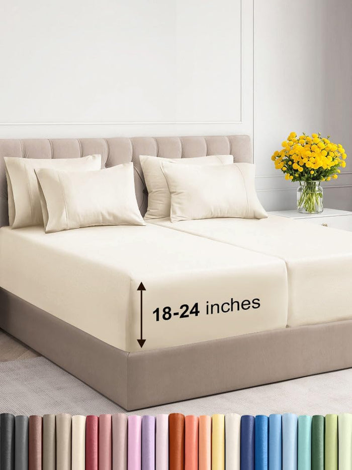 Extra Deep King Sheet Set - 6 Piece Breathable and Cooling Sheets - Hotel Luxury Bed Sheets Set - Easy & Secure Fit - Soft, Wrinkle Free and Comfy Sheets Set - White Sheet Set with Extra Deep Pockets