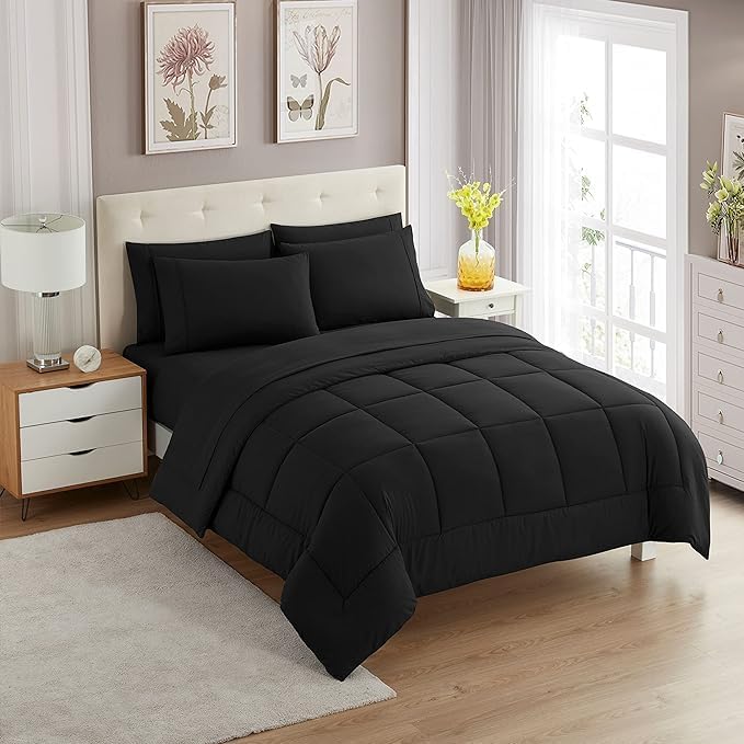 Full Size Comforter Set with Sheets - 7-Piece Bedding Collection - 1 Comforter, 1 Fitted Sheet, 1 Flat, 4 Pillowcases - Deep Pocket - Soft & Premium Quality - Ideal for All Seasons, Navy Blue