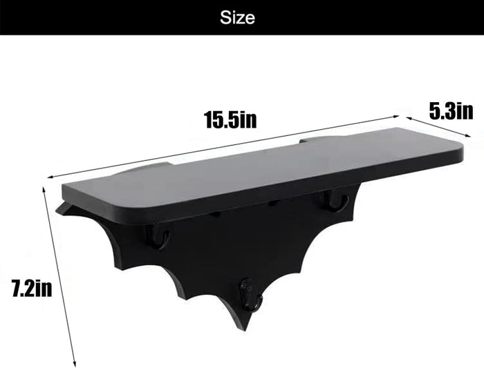 Bat Shelf Black Hanging Shelves Floating Shelves with 3 Key Hooks
