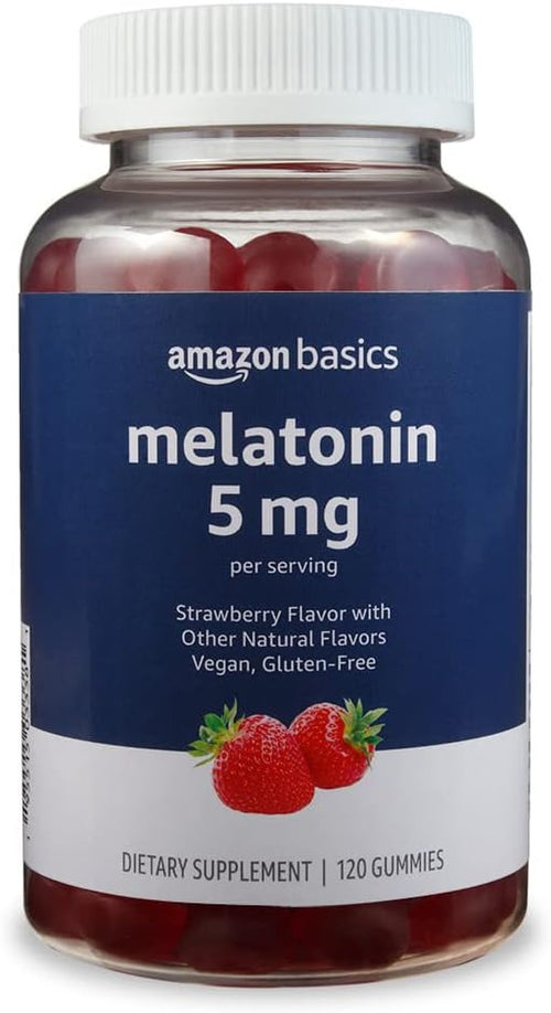 Amazon Basics Melatonin, Sleep Support Gummies, Strawberry Flavor, 5mg, 120 Count (Previously Solimo)