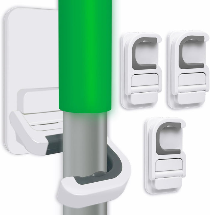 4pack Broom Holder Wall Mount Mop Holder Broom and Mop Gripper Self Adhesive No Drilling Anti-Slip Mop Handle Hanger Household Cleaning Organizer, Holds up to 6 lb