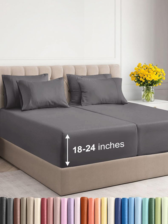 Extra Deep King Sheet Set - 6 Piece Breathable and Cooling Sheets - Hotel Luxury Bed Sheets Set - Easy & Secure Fit - Soft, Wrinkle Free and Comfy Sheets Set - White Sheet Set with Extra Deep Pockets