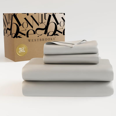 Westbrooke 800 TC Ultrafine Cotton Sheet Set - Full Size Sateen Sheets | 4 Piece Long Staple Cotton Bedding Set with Elasticized 15.5" Deep Pocket - Soft, Breathable Luxury Sheets - Silver