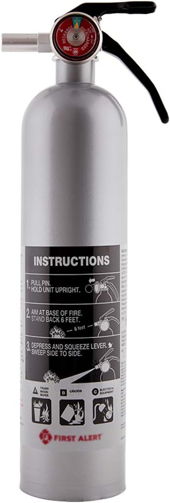 First Alert Fire Extinguisher for Home, Standard Rechargeable Compliance Unit, UL RATED 1-A:10-B:C, HOME1, Red, 1-Pack