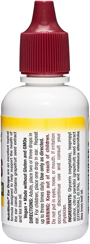 NutriBiotic – Ear Drops, 1 Fl Oz | Gentle & Soothing Ear Support with Grapefruit Seed Extract & Tea Tree Oil | Vegan | Non-Medicated | Made without GMOs & Gluten