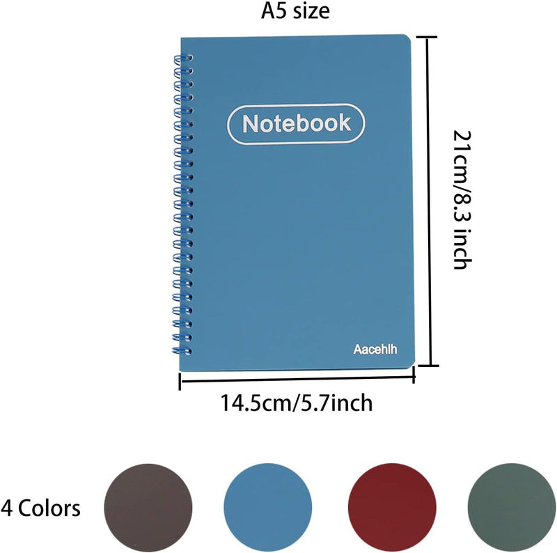 Aacehlh Spiral Notebook Set of 4, A5 College Ruled Lined Journal/Notebook,5.7'' x 8.3'',80 Sheets Per Notebook,Writing Journals for Work, Office & School Supplies. (Blue,Brown,Green,Wine red)