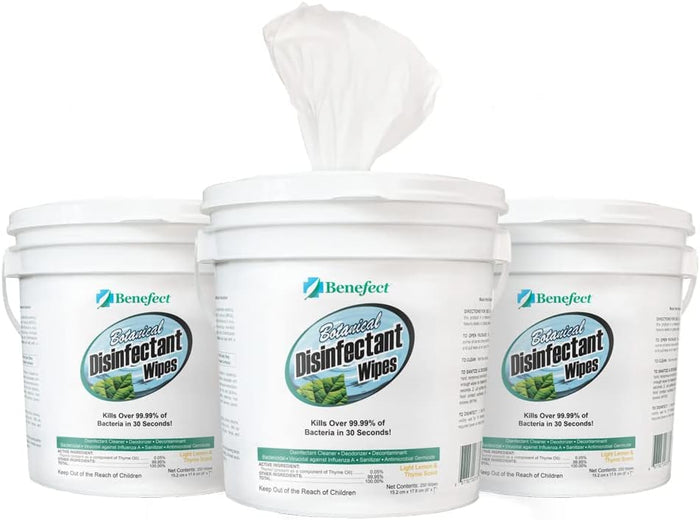 Benefect Botanical Disinfecting Wipes - (250 Wipe Count) Natural, No Residue - Antibacterial Disinfectant, Multi-Surface Cleaning and Sanitizing Wipes
