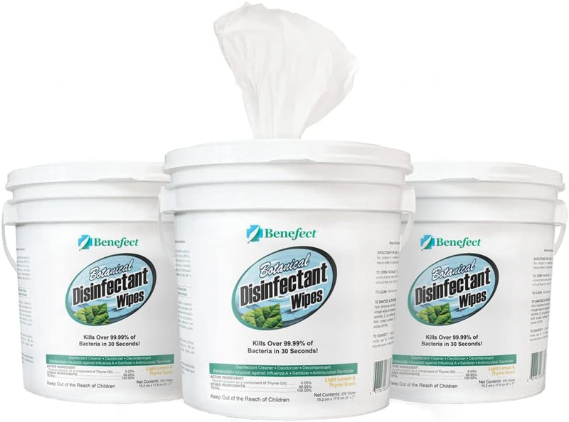Benefect Botanical Disinfecting Wipes - (250 Wipe Count) Natural, No Residue - Antibacterial Disinfectant, Multi-Surface Cleaning and Sanitizing Wipes