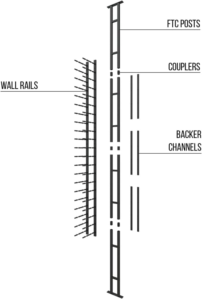 Ultra Wine Racks Floor-to-Ceiling Mount Display (1 Side, Single Deep, Black, Holds 21 Wine Bottles) - Modern Metal Wine Storage for Wine Cellars, Home Bars, Kitchens, and Dining Rooms