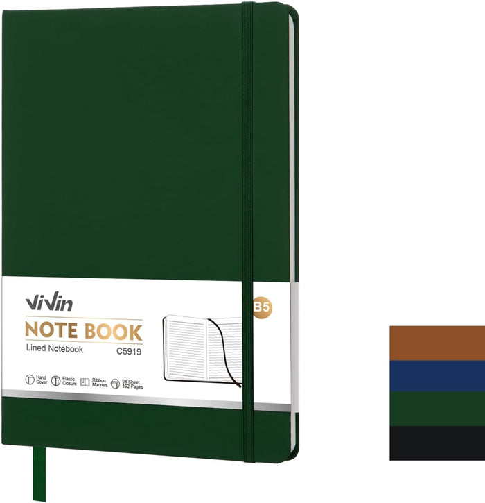 Vivin B5 College Ruled Notebook for Work,6.9"x9.8" Leather Hardcover Journal,192 Pages Professional Lined Notebook for Office & Business