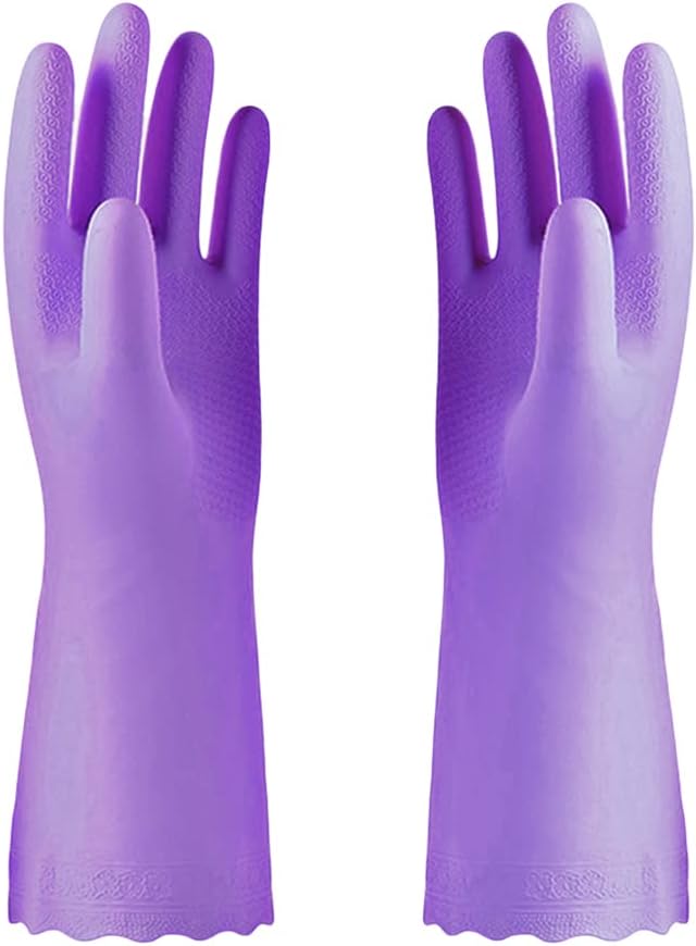 Alimat PluS 4PCS Reusable Cleaning Gloves Latex Free, Dishwashing Gloves with Cotton Flock Liner and Embossed Palm, Waterproof Household Rubber Gloves for Laundry, Gardening(Medium, Blue+Purple)