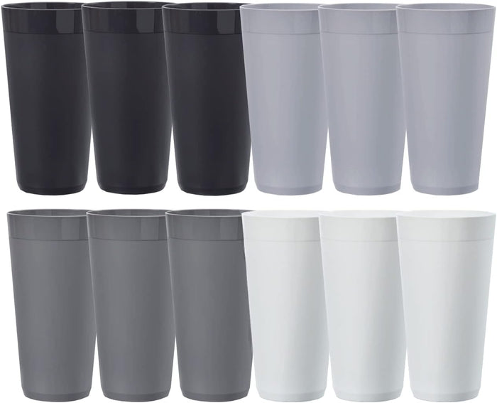 US Acrylic Newport 20 ounce Unbreakable Plastic Stackable Water Tumblers in Grey Stone | Set of 12 Drinking Cups | Reusable, BPA-free, Made in the USA, Top-rack Dishwasher and Microwave Safe