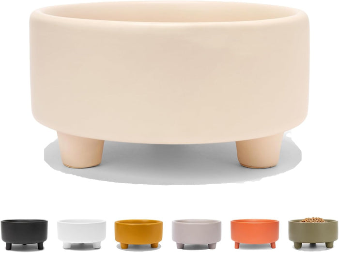 Waggo Uplift Ceramic Dog Bowl for Small Medium and Large Breeds - Heavyweight and Durable Pet Food and Water Dish Crock, Dishwasher Safe, Modern, Elevated Feeder (Clay, Large)