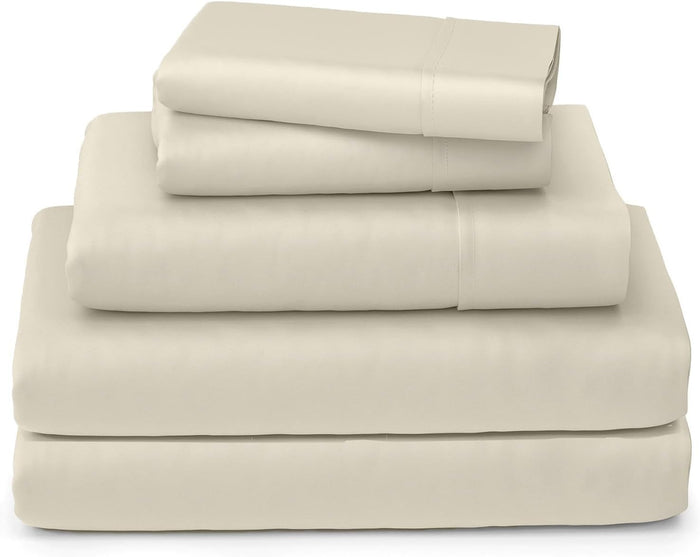 SKY BEDDINGS 100% Cotton RV Short Queen Sheets - 400 Thread Count Sateen Weave, Cooling, Hotel Luxury 4 Piece Set - White