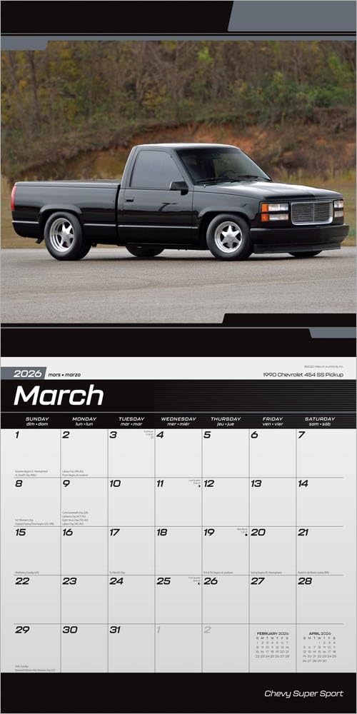 Chevy Super Sport OFFICIAL | 2026 12 x 24 Inch (Hanging) Monthly Square Wall Calendar | Plastic-Free | BrownTrout | Chevrolet Motor Muscle Car