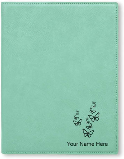 Small 7" X 9" Portfolio Notepad, Butterflies, Personalized Engraving Included (Teal)