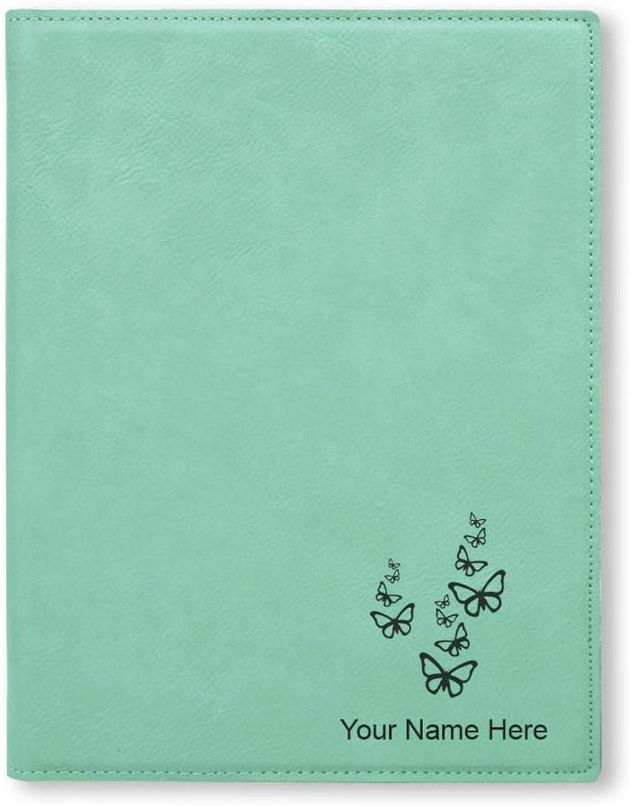 Small 7" X 9" Portfolio Notepad, Butterflies, Personalized Engraving Included (Teal)