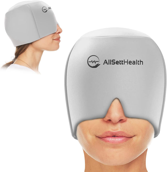 Migraine Relief Cap Ice Head Wrap and Hat | Hot/Cold Gel Pack with Face and Eye Mask Compress for Headache Relief - Black