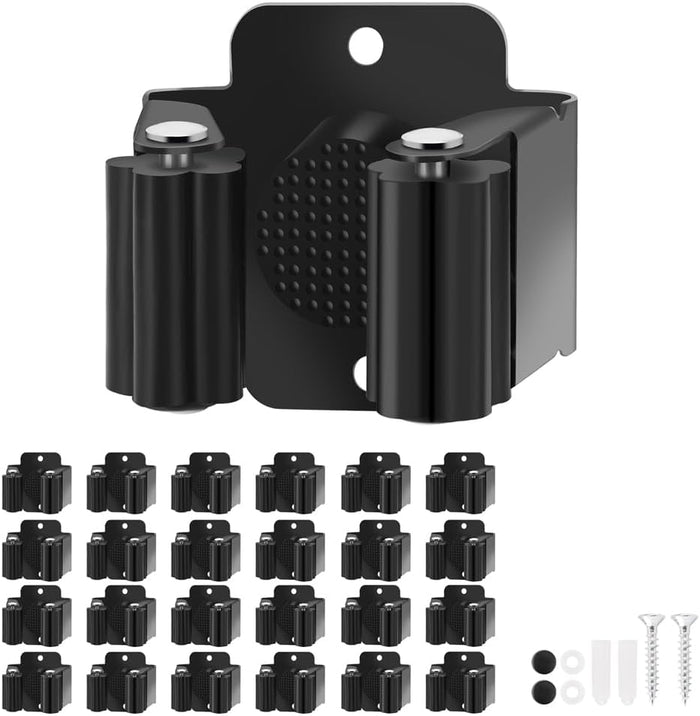 Broom Holder Wall Mount, 7PCS Broom Hanger Wall Mount, Stainless Steel Heavy Duty Mop Holder Broom Mop Hanger Wall with Screws, Garden Outdoor Tool Organizer Rack Broom Hanger (Black)