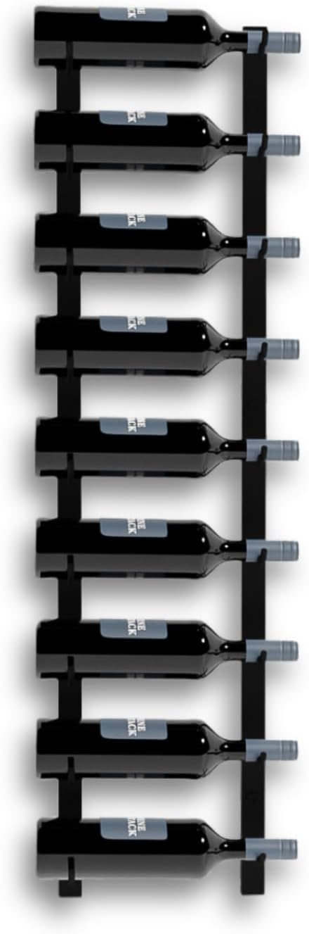 9-Bottle Black Metal Wall Mounted Wine Rack – Modern Industrial Wine Bottle Storage Organizer for Home Bar, Kitchen, Dining Area & Wine Cellar