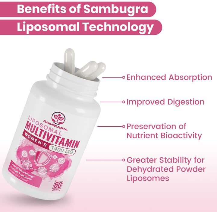 Liposomal Multivitamin for Women 1400MG - Womens Daily Multi Vitamins Supplements with Iron, Vitamin A, C, D, E and B Complex for Immune Health, Hair & Skin Support for Women 18+，60 Vegan Capsules