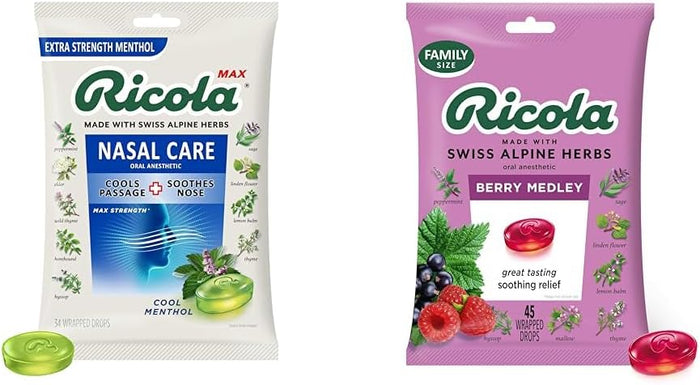 Ricola Max Cool Menthol Nasal Care Large Bag | Cough Suppressant Drops | Dual Action Liquid Center | Soothing Long-Lasting Relief - 34 Count (Pack of 1)