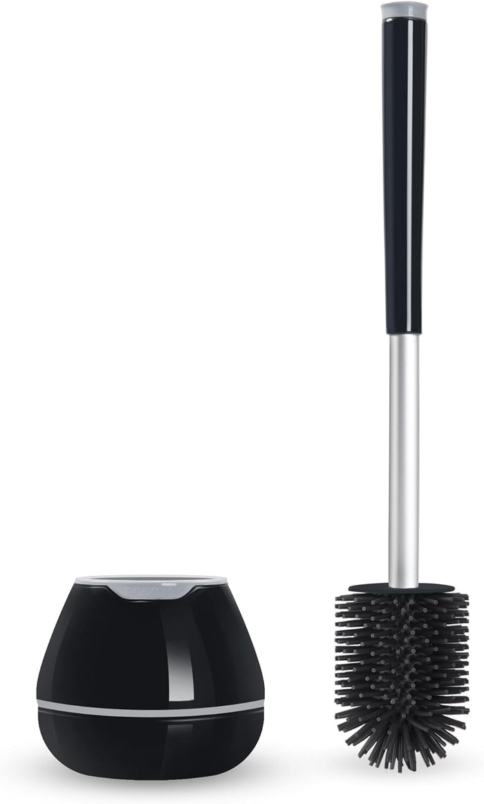 BOOMJOY Toilet Brush and Holder Set, Silicone Toilet Bowl Cleaner Brush, Toilet Scrubber Brush with Tweezers for Bathroom Cleaning, RV Accessories and House Organization Must-Haves - Gray