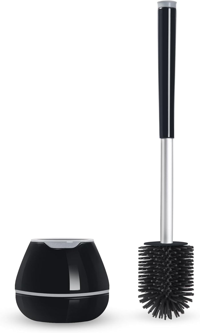 BOOMJOY Toilet Brush and Holder Set, Toilet Bowl Cleaner Brush, Toilet Scrubber Brush with Tweezers for Bathroom Cleaning, RV Accessories and House Organization Must-Haves - White