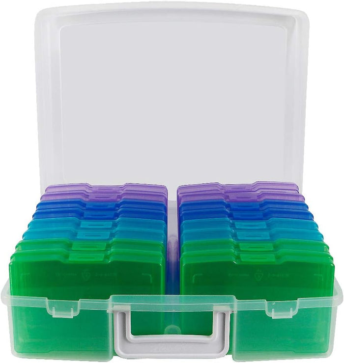 novelinks Clear 4" x 6" Photo Organizer with Handle – 16 Transparent Inner Photo Storage Cases, Portable Picture Keeper & Craft Supply Box – Holds 1600 Photos-Transparent