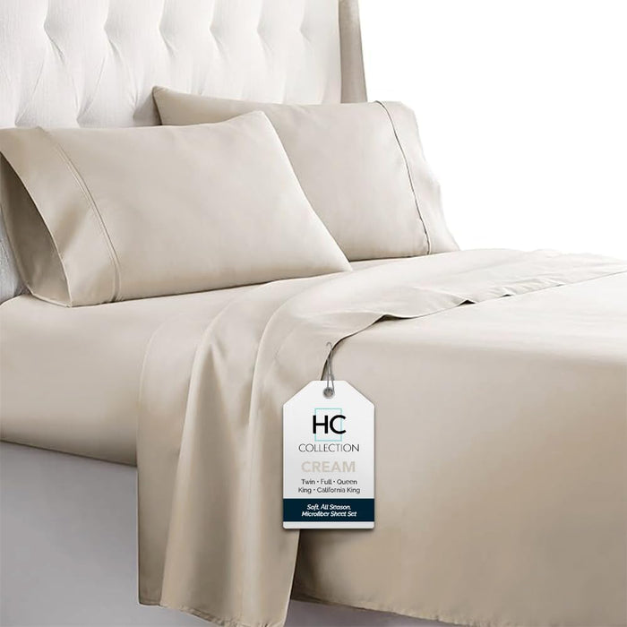 HC Collection Bed Sheets Set, HOTEL LUXURY Platinum Collection 1800 Series Bedding Set, Deep Pockets, Wrinkle & Fade Resistant, Hypoallergenic Sheet & Pillow Case Set (Queen, White)