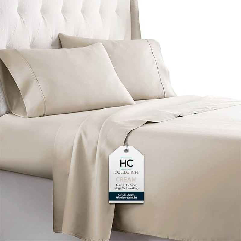 HC Collection Bed Sheets Set, HOTEL LUXURY Platinum Collection 1800 Series Bedding Set, Deep Pockets, Wrinkle & Fade Resistant, Hypoallergenic Sheet & Pillow Case Set (Queen, White)