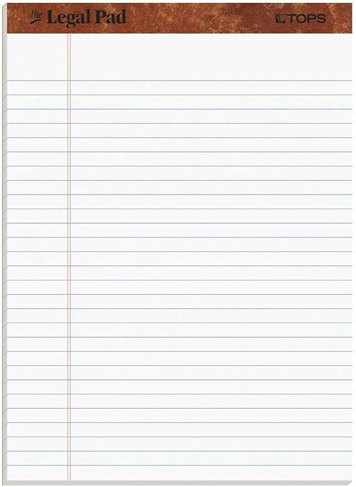 TOPS 8.5 x 11 3/4 Legal Pads, 12 Pack, The Legal Pad Brand, Wide Ruled, White Paper, 50 Sheets Per Writing Pad, Made in the USA (7533)