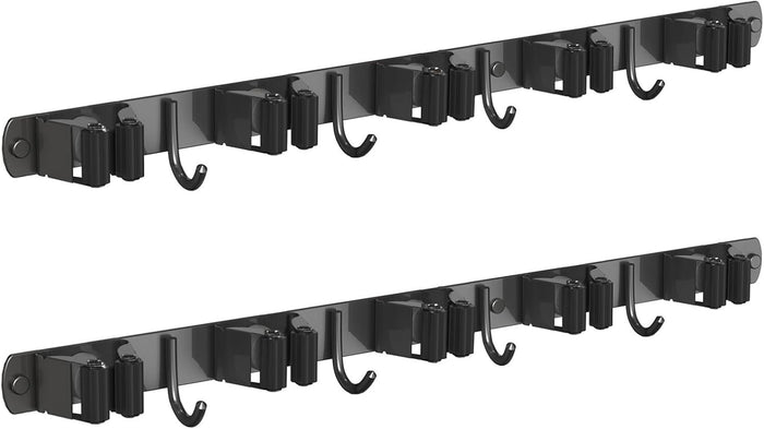 Mop and Broom Holder Wall Mount, Upgraded Broom Organizer Wall Mount, Stainless Steel Broom Hanger Wall Mount for Home Kitchen Garden Laundry Garage (3 Racks with 4 Hooks)
