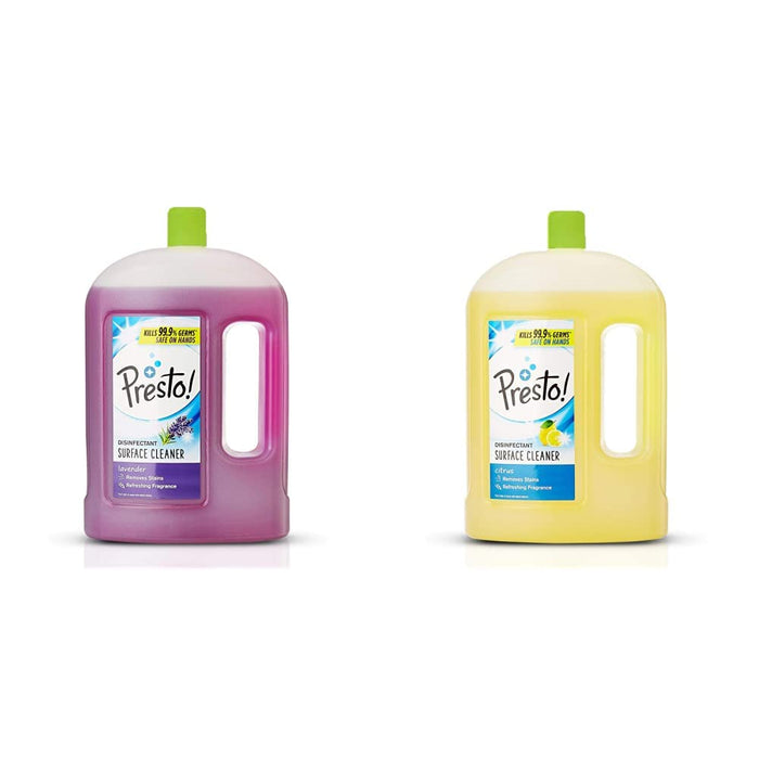 Amazon Brand - Presto! Disinfectant Surface & Floor Cleaner Liquid | Lavendar | 2 Litre | 1 Can | Kills 99.9% Germs | Removes Stains | Safe On Hands